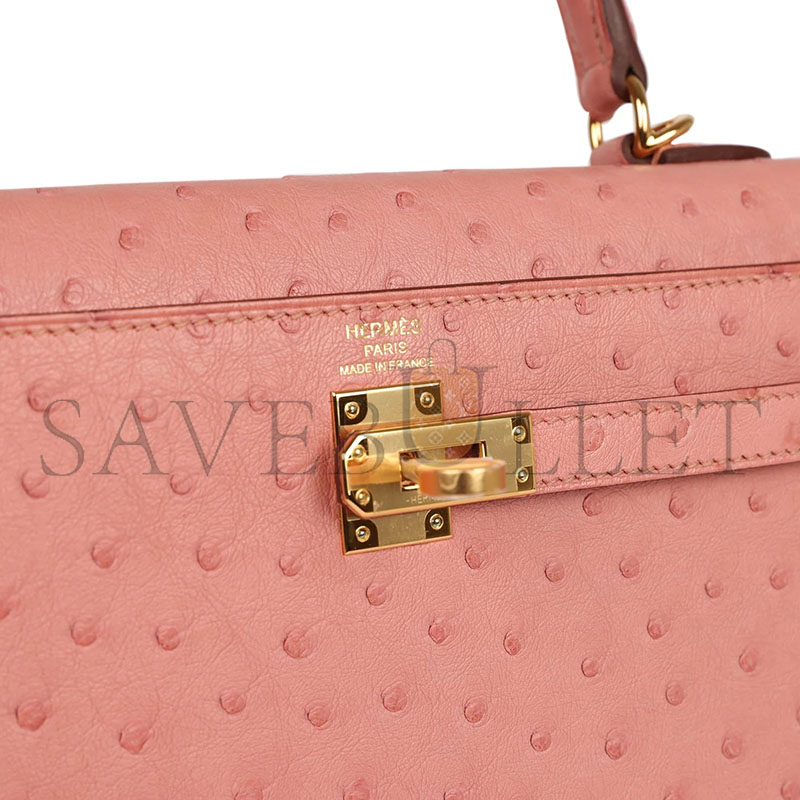 H**mes master kelly 28 ceramic powder ostrich gold hardware (28*22*10cm)
